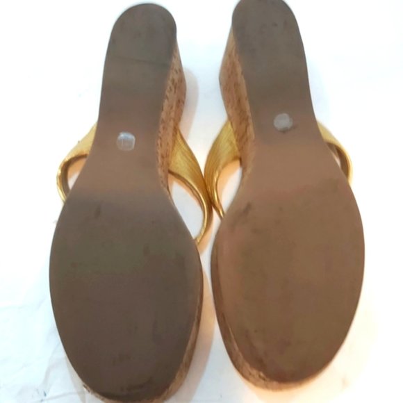 TORY BURCH | Women's Thora Cork Wedge Sandals Gold Size 10 - Picture 7 of 9